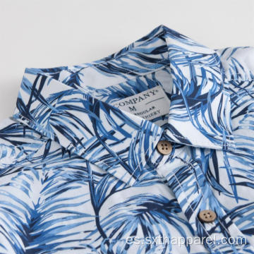 Camisa de verano con estampado de plantas de manga corta para hombre